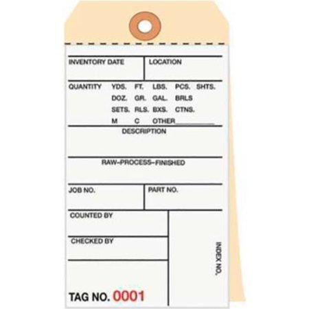 BOX PACKAGING 3 Part Carbonless Inventory Tags, 4000-4499, #8, 6-1/4"L x 3-1/8"W, 500/Pack G16091
